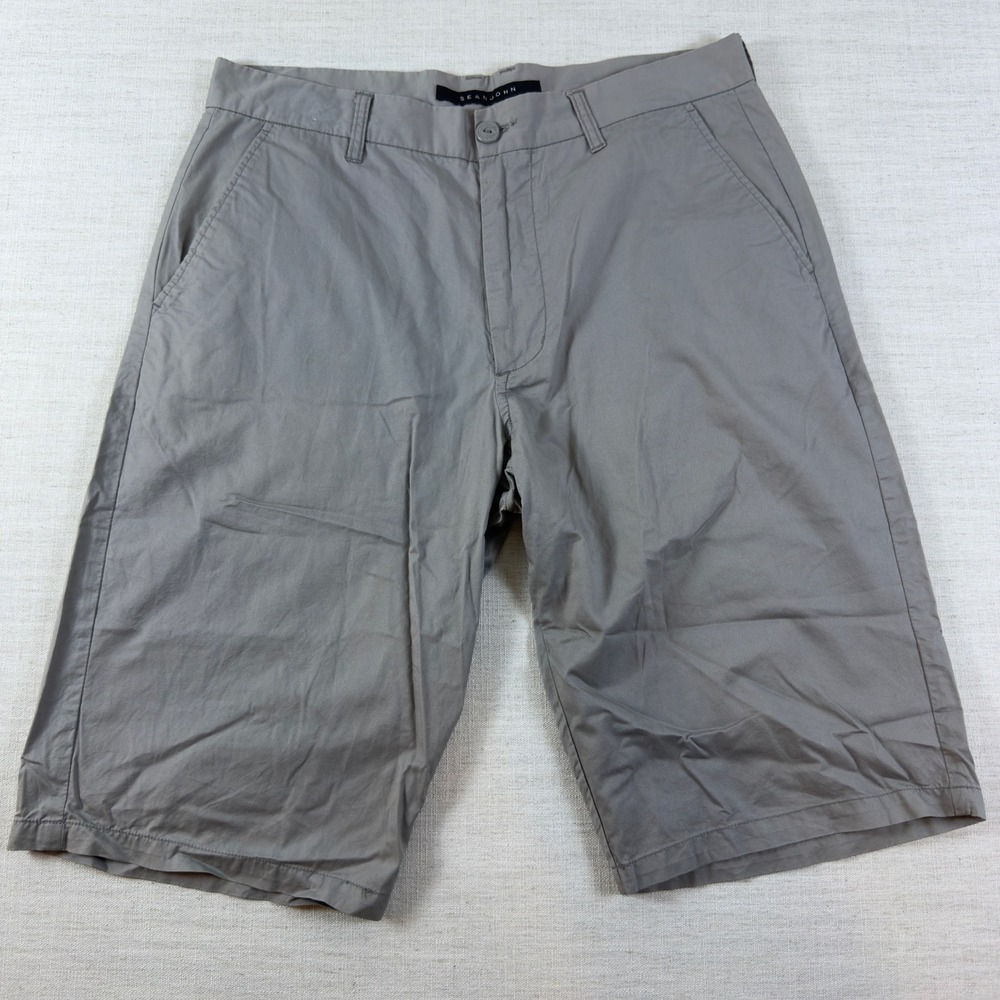 Sean John Mens Gray Cotton Flat Front Chino Shorts Size 34 Casual Summer